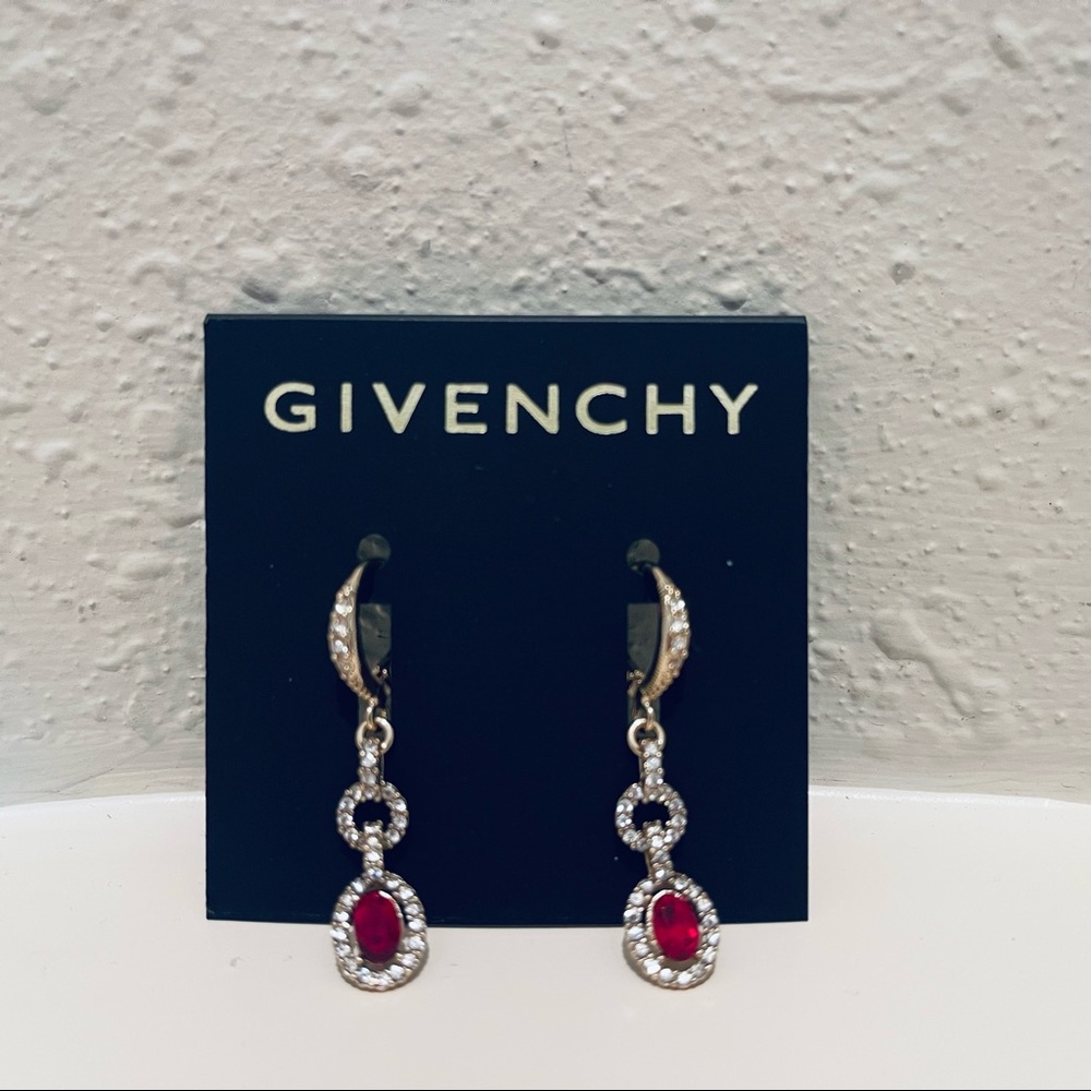 GIVENCHY Ruby White Crystals Luxury Earrings OS NWT - Picture 3 of 5